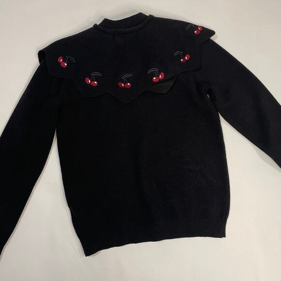 Fraze Black Cape Detailed Shoulder Sweater Cherries Tie Vintage Inspired Size 12 - Picture 4 of 16